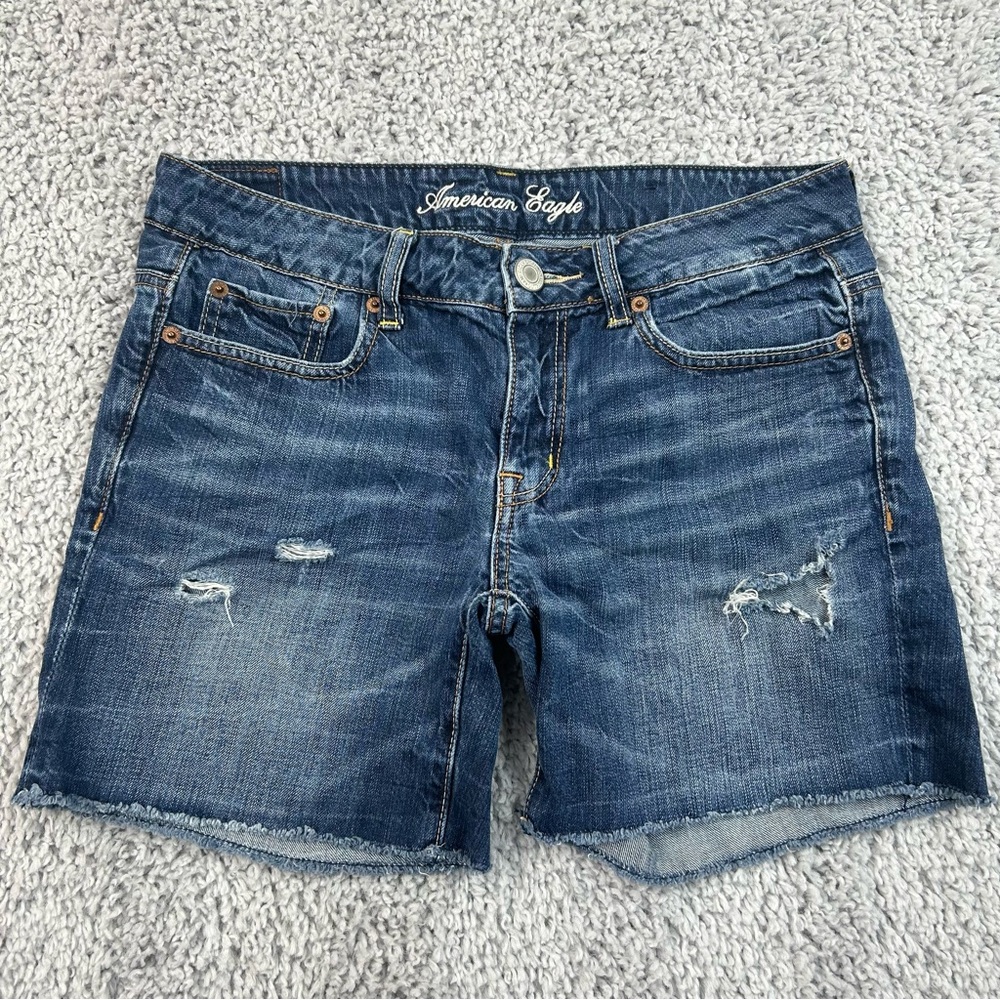 American Eagle Shorts Womens 2 Dark Wash Distressed Holes Casual Basic Summer